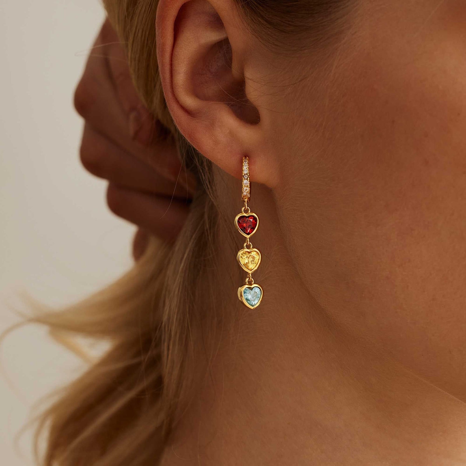 Personalized Heart Birthstone Earrings – Gift for Moms, Grandmas