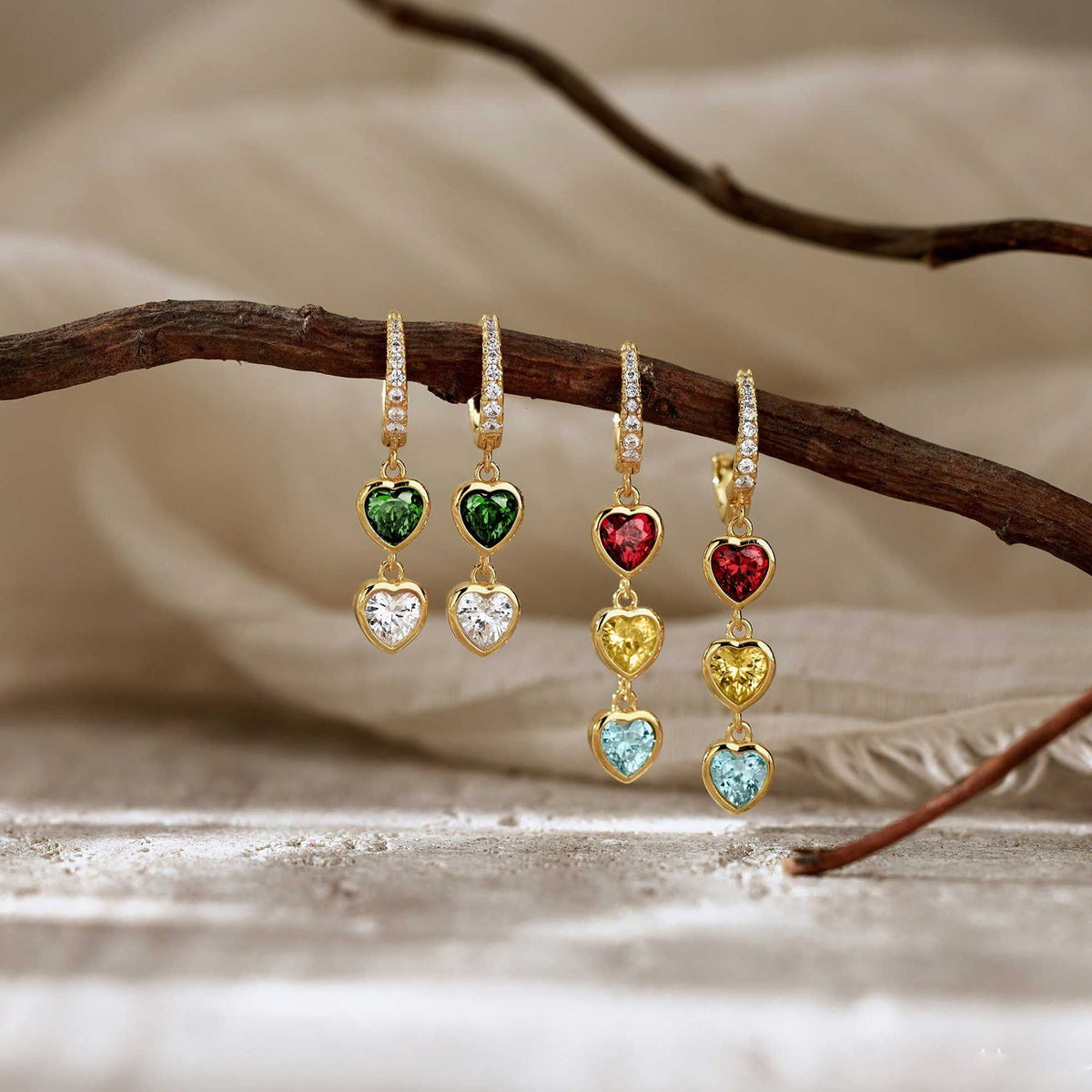 Personalized Heart Birthstone Earrings – Gift for Moms, Grandmas