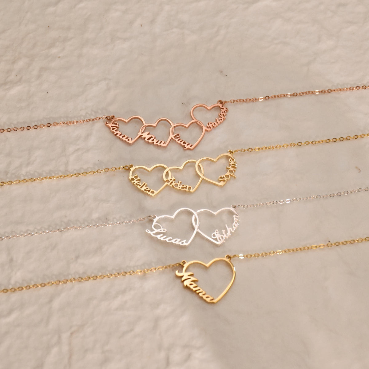 Personalized Multiple Heart Necklace Gift for Mom With Kids Names