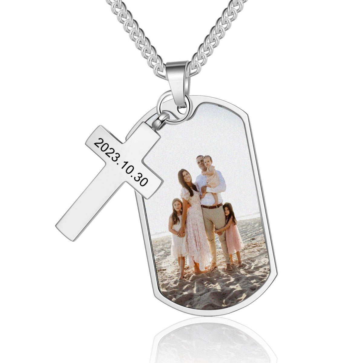 Personalized Memorial Necklace With Cross Pendant,Photo With Text Necklace