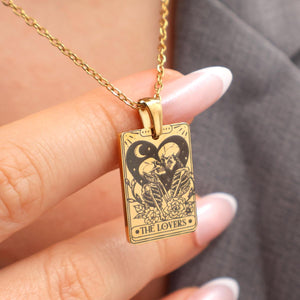 Personalized Couple Skull The Lovers Tarot Card Necklace
