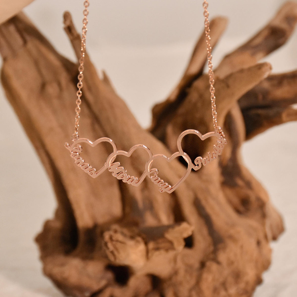 Personalized Multiple Heart Necklace Gift for Mom With Kids Names