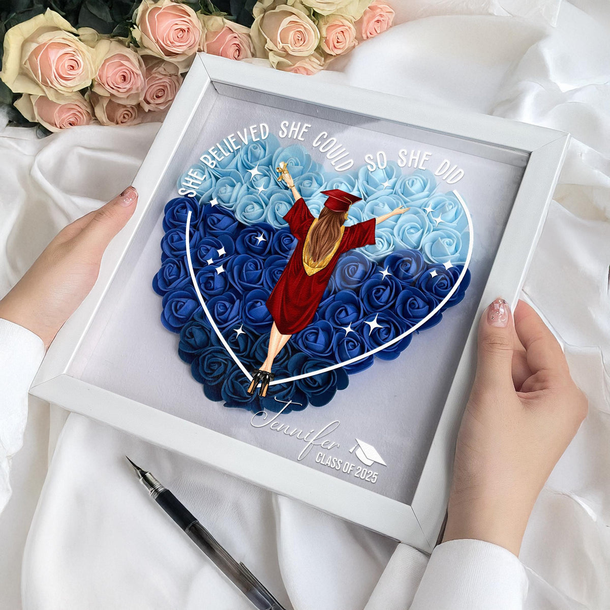 Class Of 2025 Graduation Gift So She Did - Personalized Flower Shadow Box