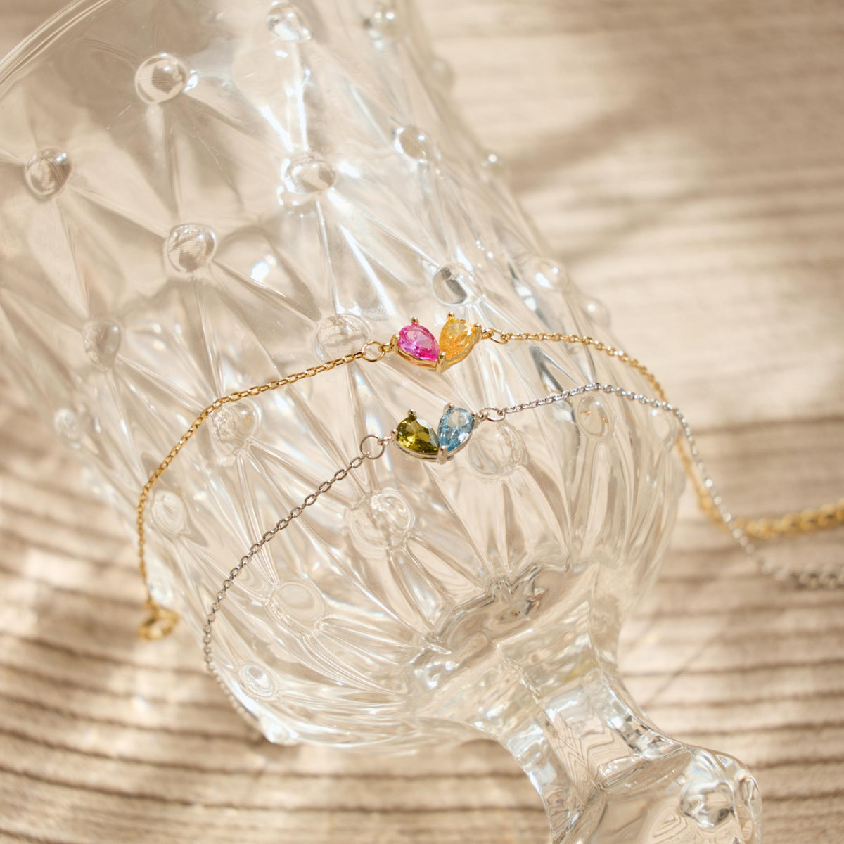 Custom Heart Birthstone Bracelet, 2 Birthstone Bracelet, Mothers Gift,Birthday Gift for Her