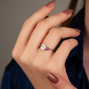 Personalized Engraved Paw Birthstone Ring Gift for Pet Lovers