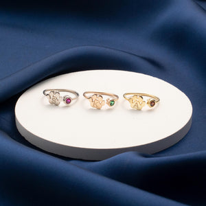 Personalized Engraved Paw Birthstone Ring Gift for Pet Lovers