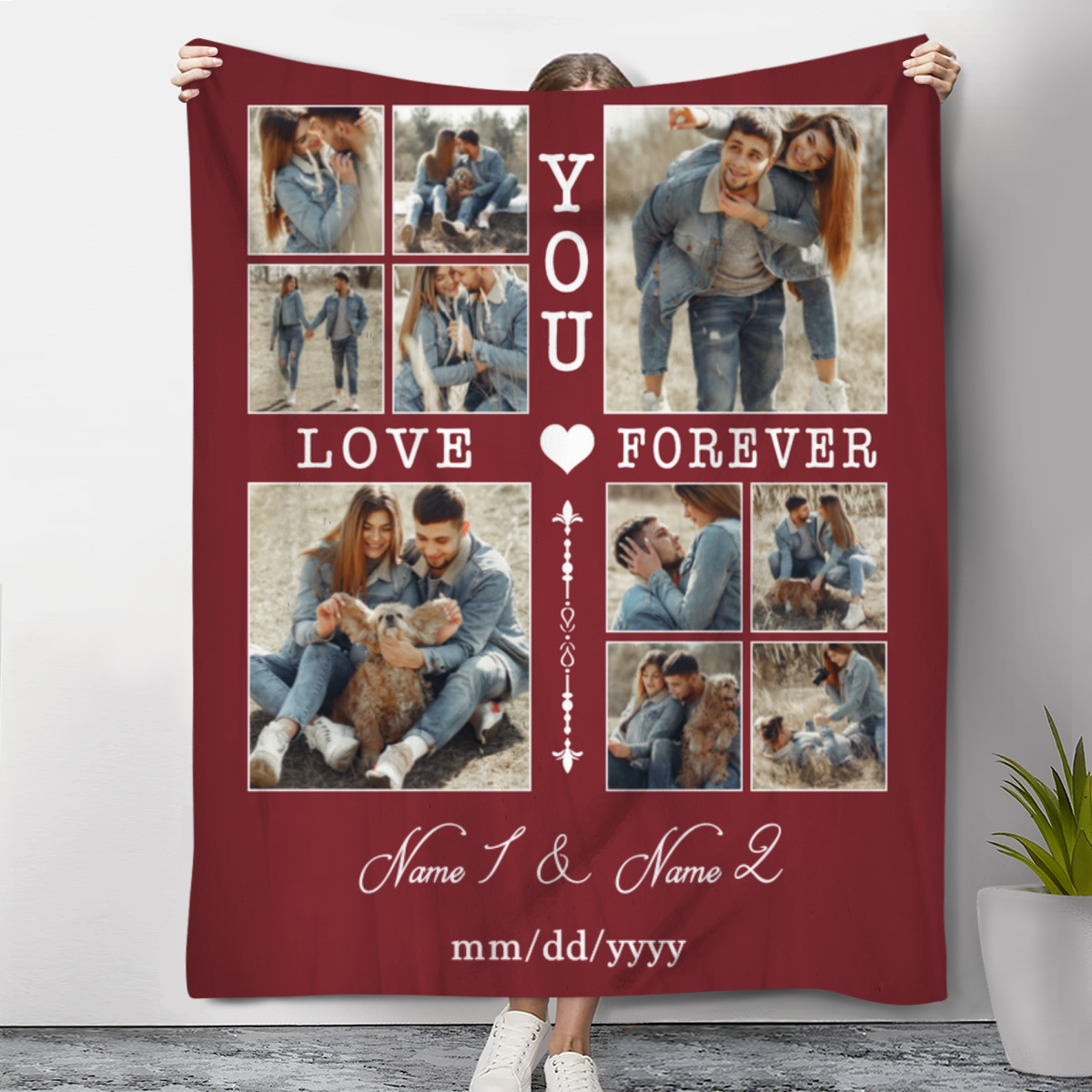 Personalized Couple Blanket With Photo, Custom Photo Blanket For Her, Picture Collage Gift For Couple, Anniversary Valentine’s Day Gifts For Her