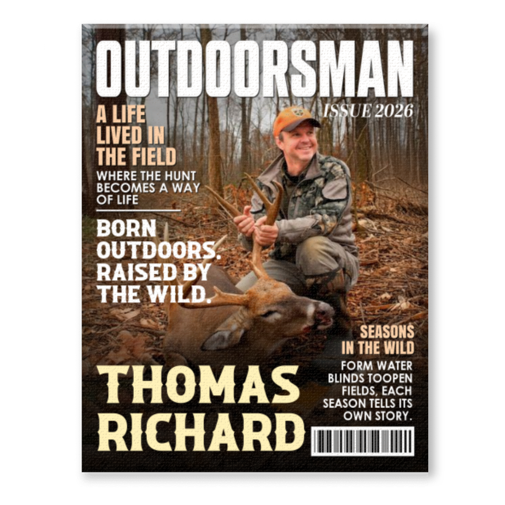 Outdoorsman Magazine Cover Canvas, Personalized Outdoor Adventure Wall Art