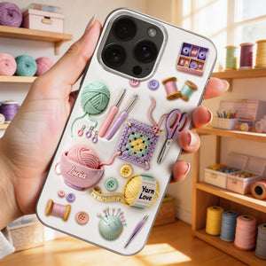 Yarn & Scissors, Personalized Clear Phone Case, Gift For Crafters And Sewers