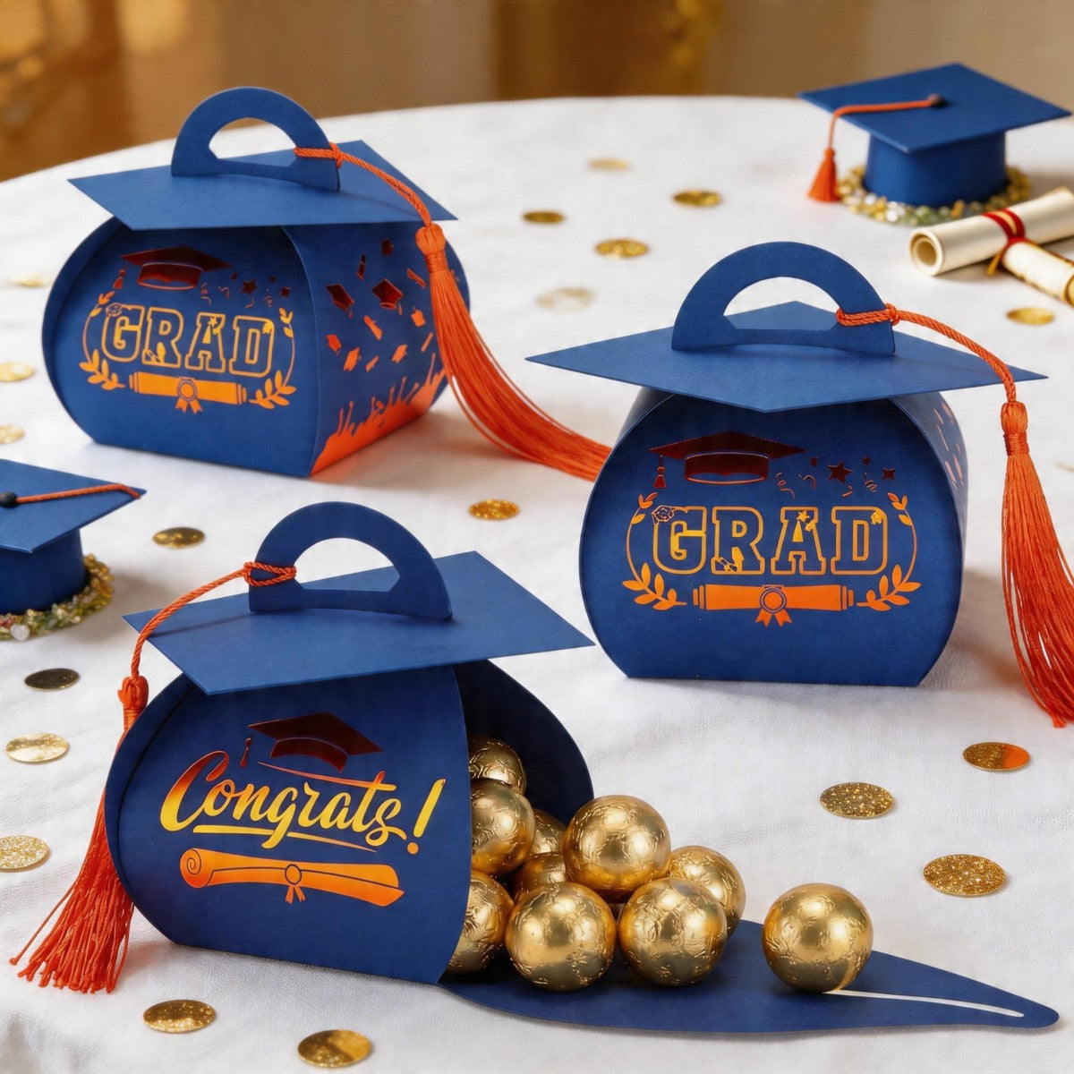Graduation Cap Gift Box Graduation Party Favors Candy Boxes Treat Box with Tassel Table