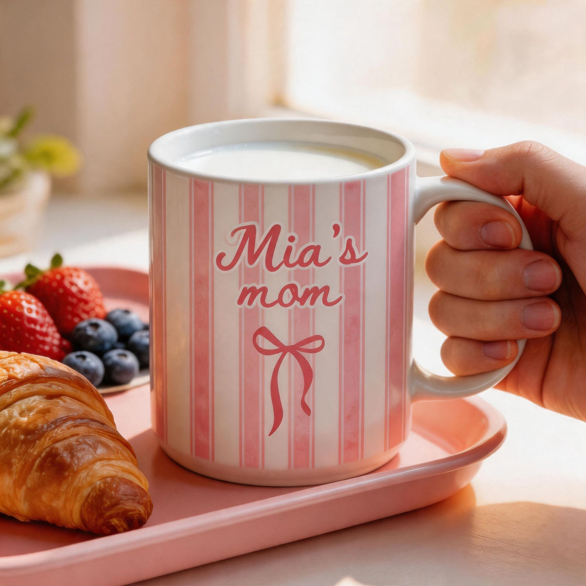 First Time Mom - Personalized Mug, Gift For New Mom, Blue Stripe Mug, Future Mom Gift, New Baby Gift For Mom
