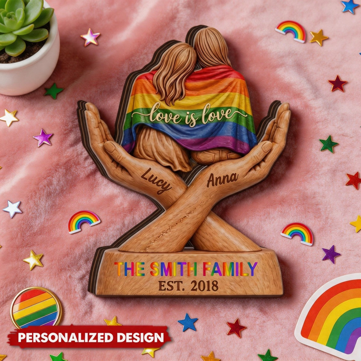 Love Is Love Custom Pride Couple Family Decor - Personalized Wood Plaque