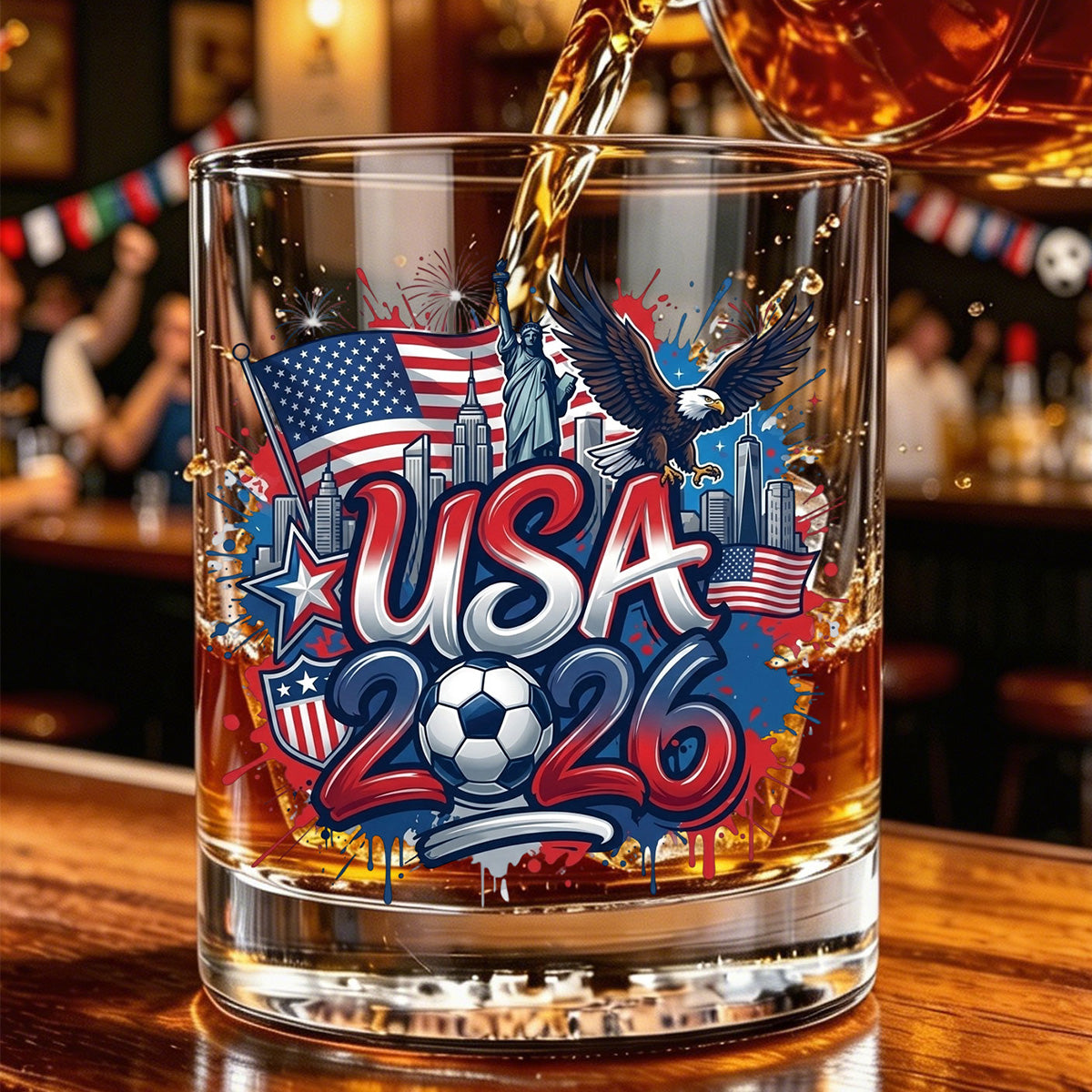 Personalized 2026 Soccer Country Whiskey Glass | Perfect For Fan Events & Tailgates