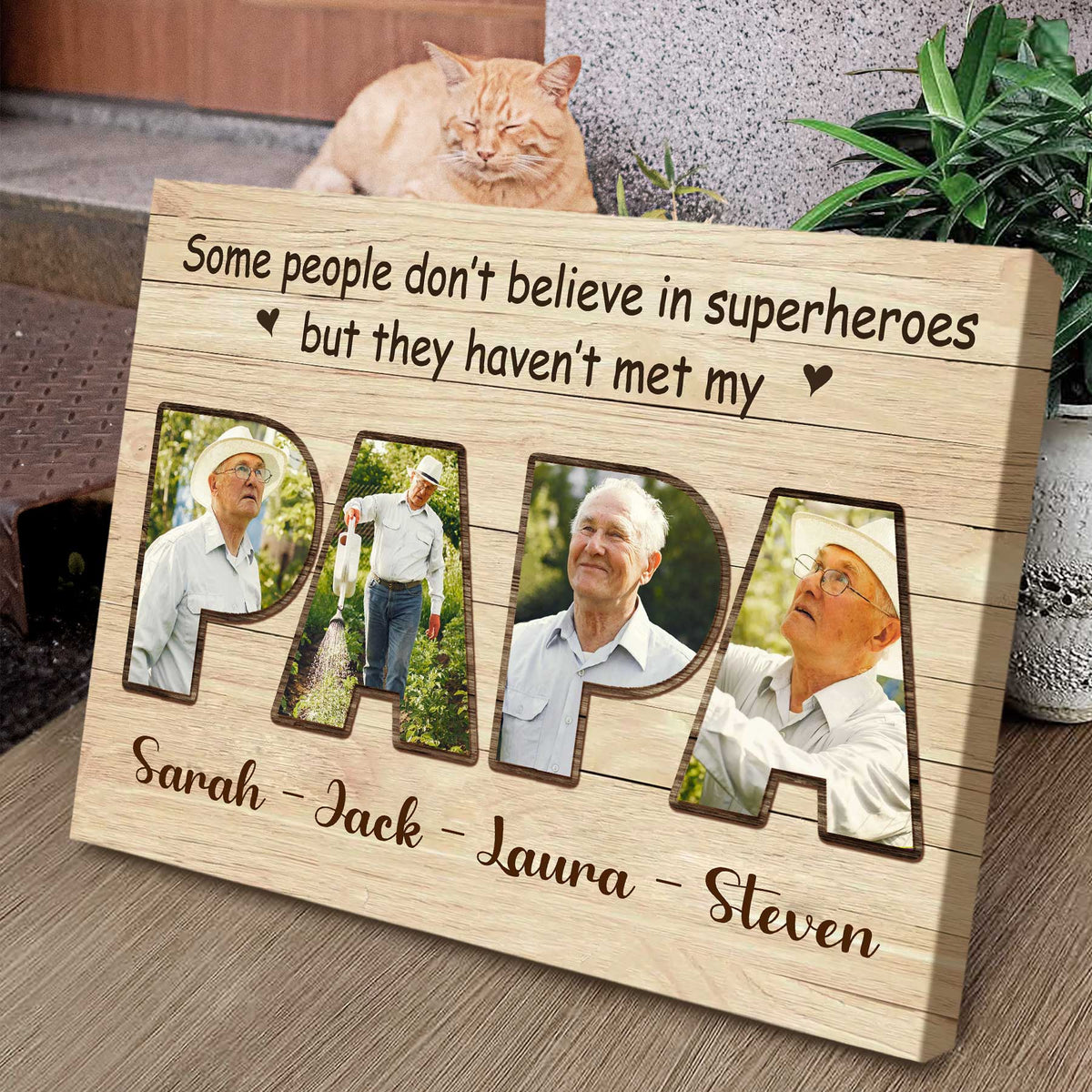 Personalized Papa Photo Collage Canvas Poster, Father's Day Gifts For Papa Grandpa
