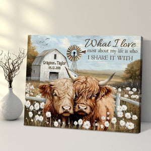 Farmhouse Highland Cow Wall Art Canvas Poster Personalized Couple Anniversary Decor Gift