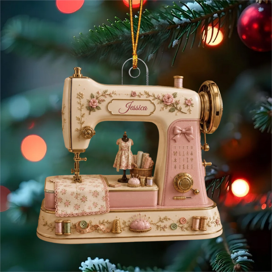 Personalized Sewing Machine Acrylic Ornament, Custom Sewing Christmas Gift, Seamstress Keepsake, Sewing Room Decor