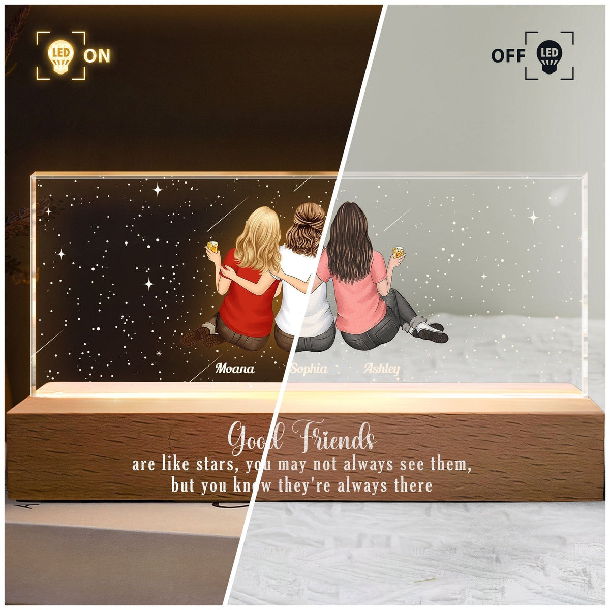 Good Besties Are Like Stars - Personalized LED Night Light Gift For Friends, Sisters