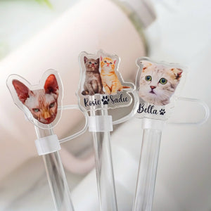 Personalized Custom Pet Photo Tumbler Straw Cover Gift For Pet Lovers