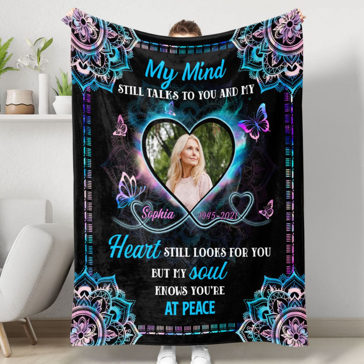 Mandala A Hug From Heaven - Memorial Personalized Custom Blanket - Sympathy Gift