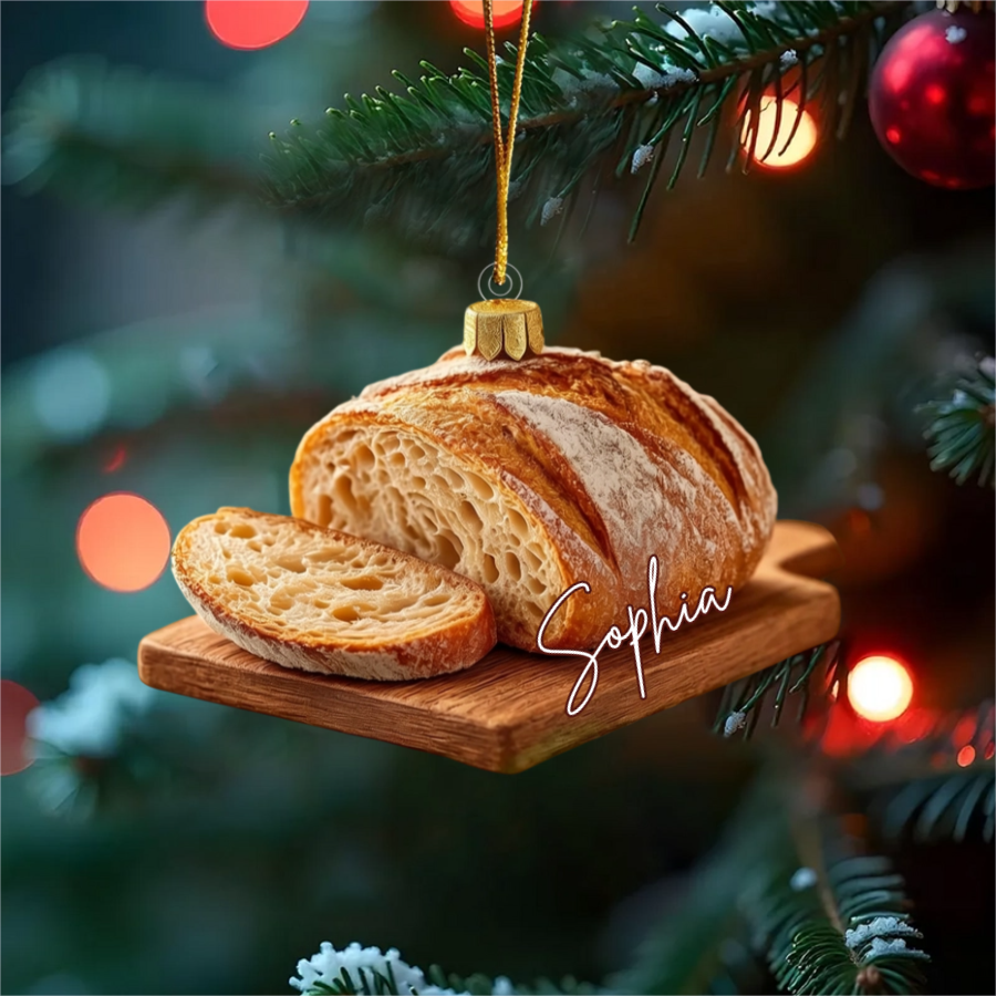 Personalized Sourdough Bread Christmas Ornament, Custom Name Acrylic Decoration, Bread Lover Decor