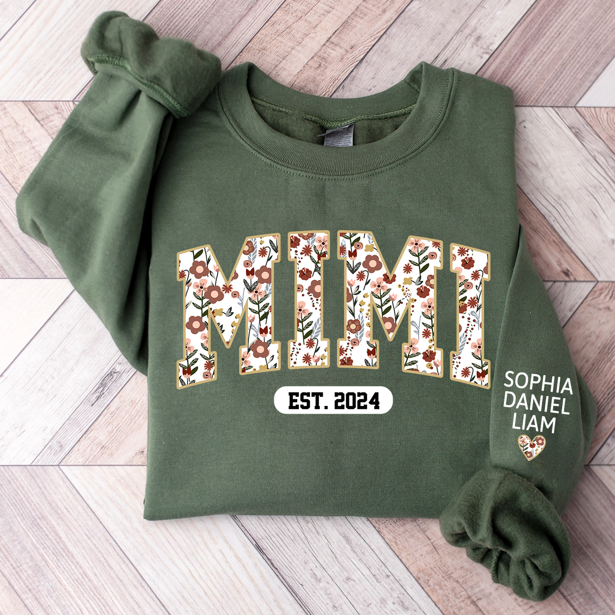 Personalized Mimi Est Floral With Grandkids Sweatshirt