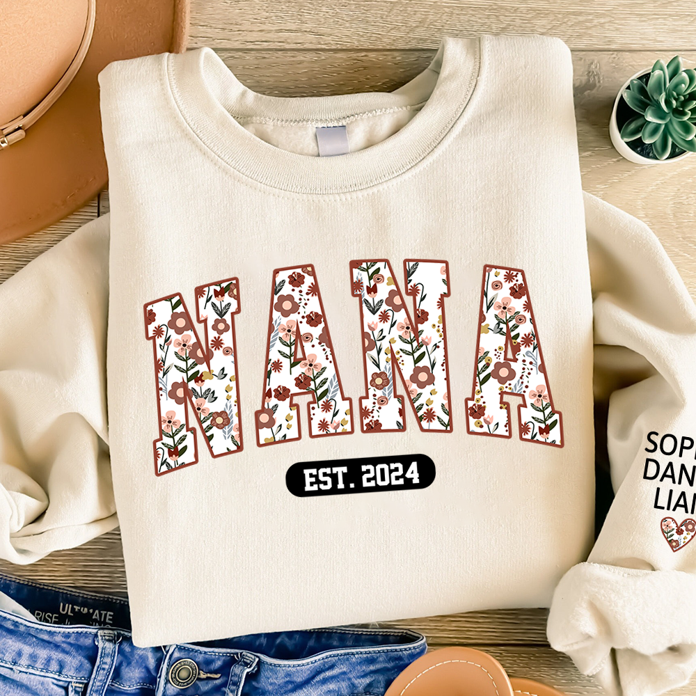 Personalized Mimi Est Floral With Grandkids Sweatshirt