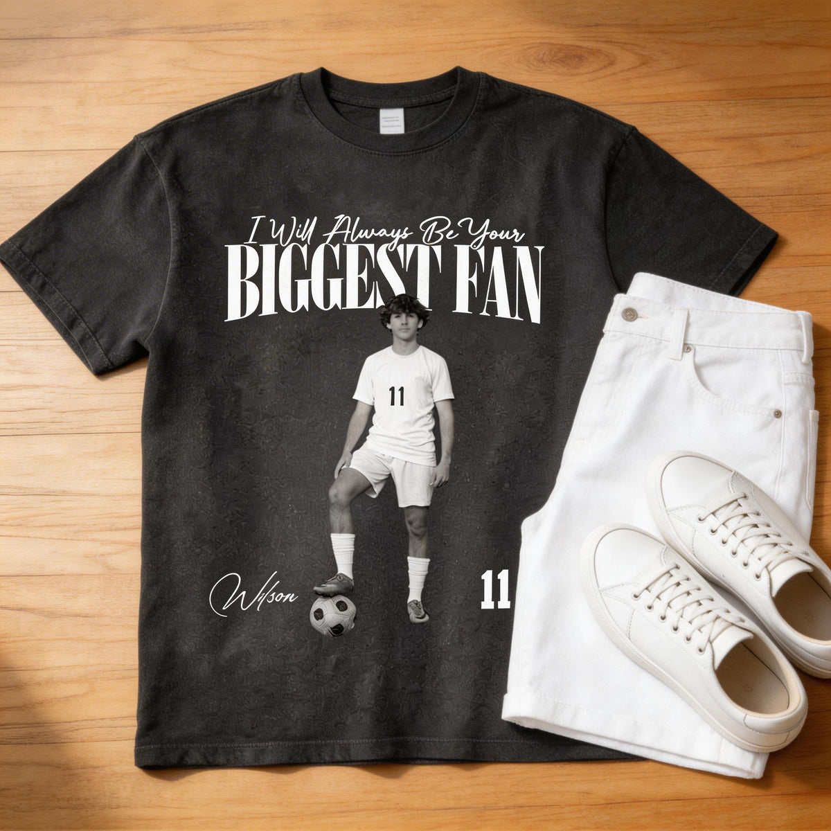I'll Always Be Your Biggest Fan - Personalized Photo Retro Bootleg T-shirt For Soccer Players