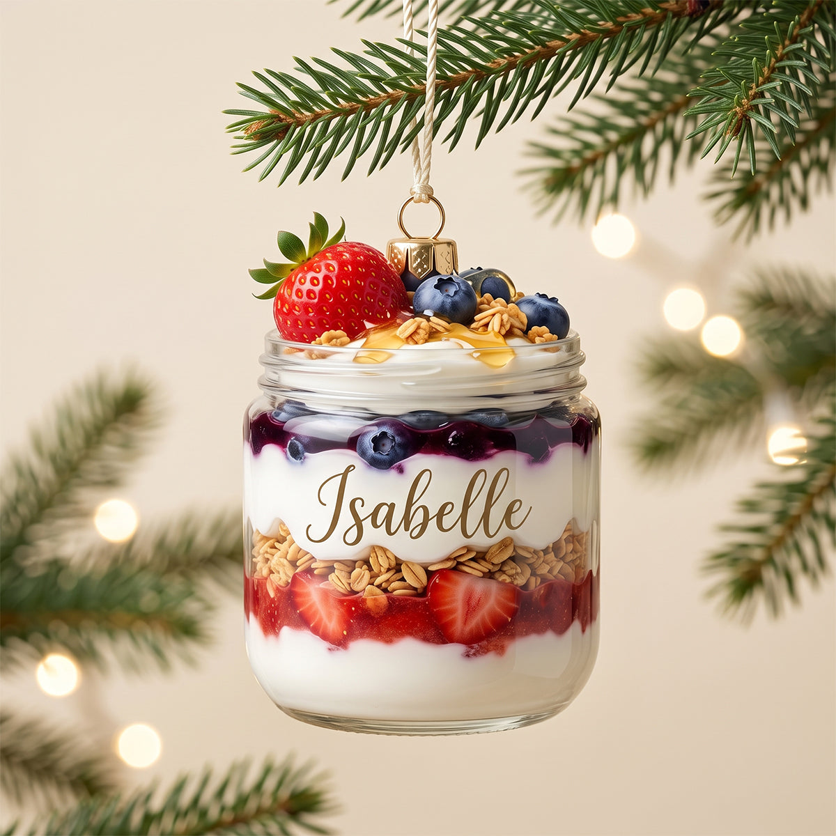 Personalized Greek Yogurt Parfait Cup Ornament, Custom Name Granola Christmas Decoration, Gift for Food Lovers