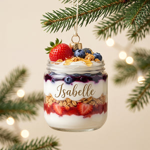 Personalized Greek Yogurt Parfait Cup Ornament, Custom Name Granola Christmas Decoration, Gift for Food Lovers