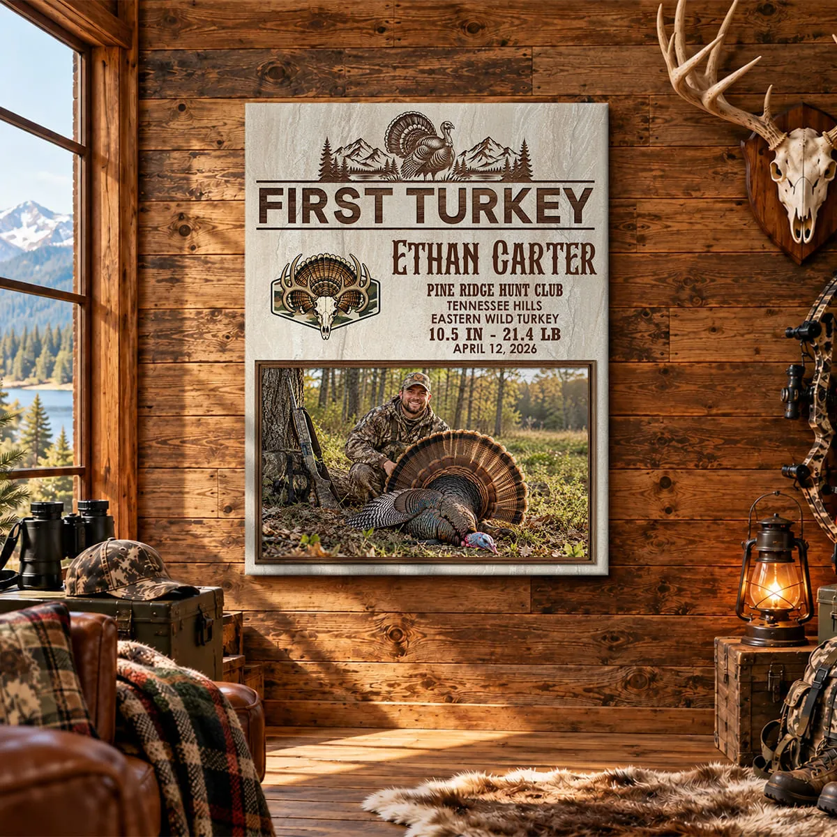 Personalized First Turkey Canvas, Custom Turkey Hunting Photo Gift, First Turkey Hunt Keepsake, Gift For First Time Turkey Hunters