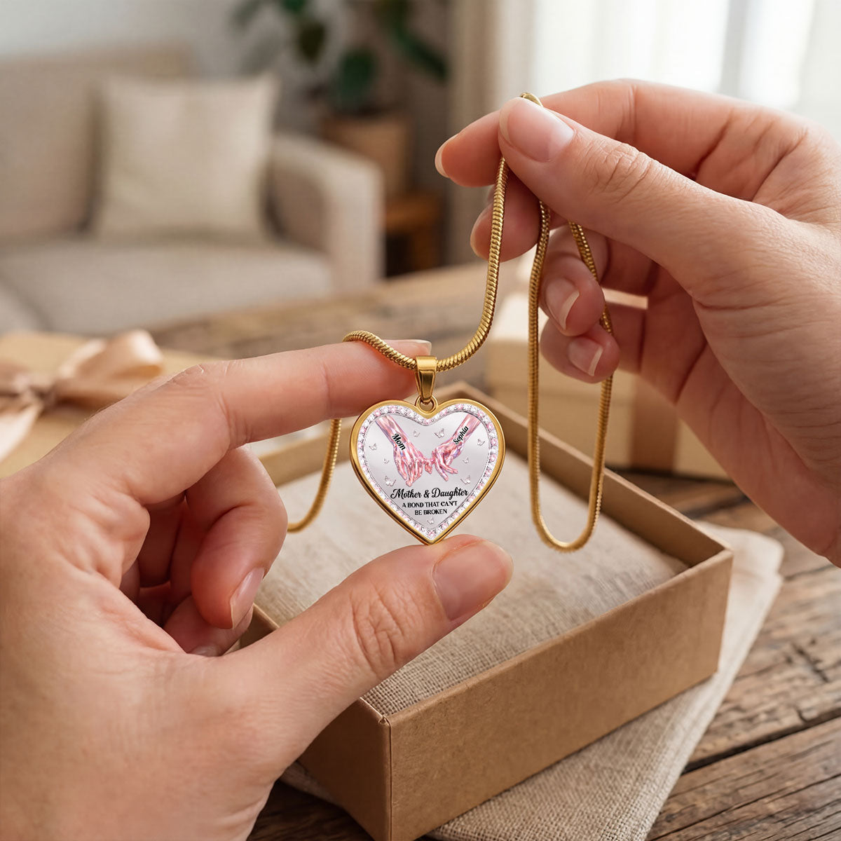 Mother And Daughter A Bond That Can’t Be Broken - Personalized Heart Necklace