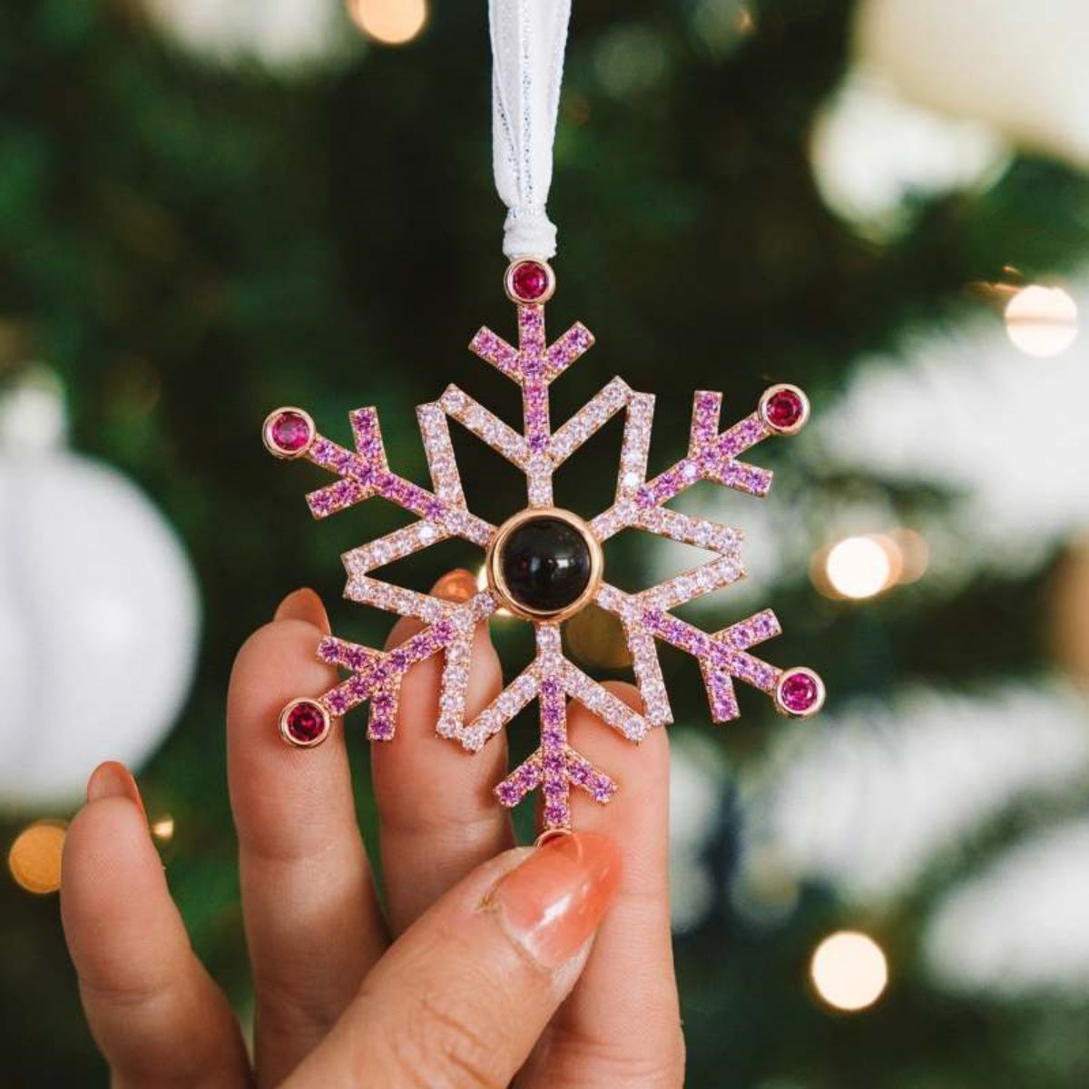 Personalized Photo Projection Snowflake Christmas Gifts Ornament
