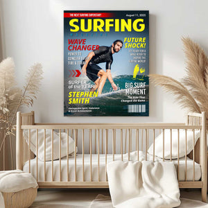 Personalized Surfing Photo Magazine Cover Canvas Gift For Surfers, Surfing Gift For Him