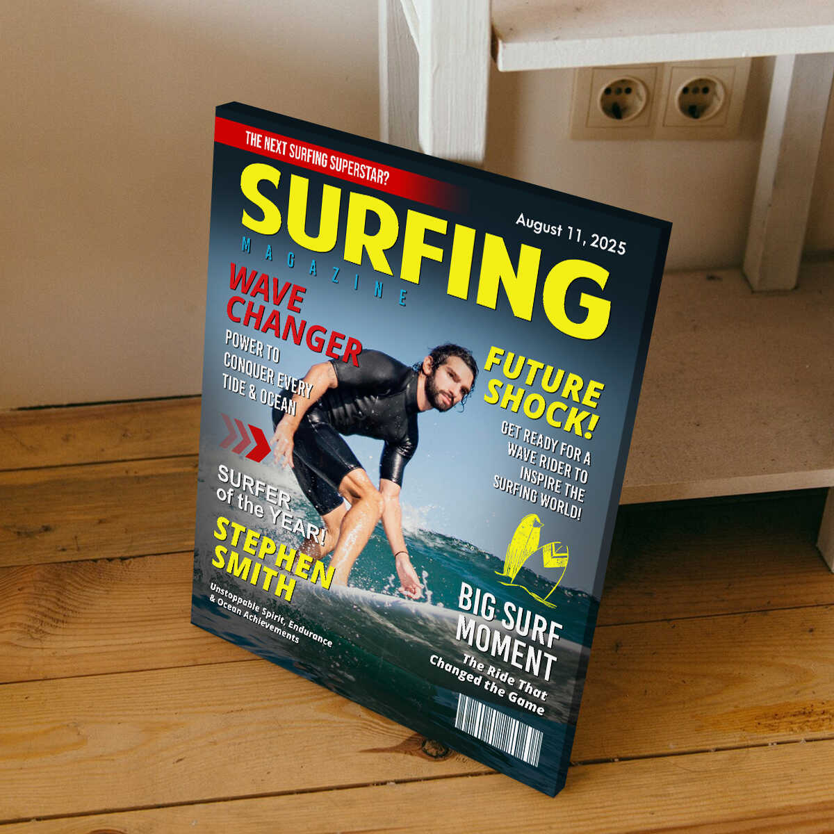 Personalized Surfing Photo Magazine Cover Canvas Gift For Surfers, Surfing Gift For Him