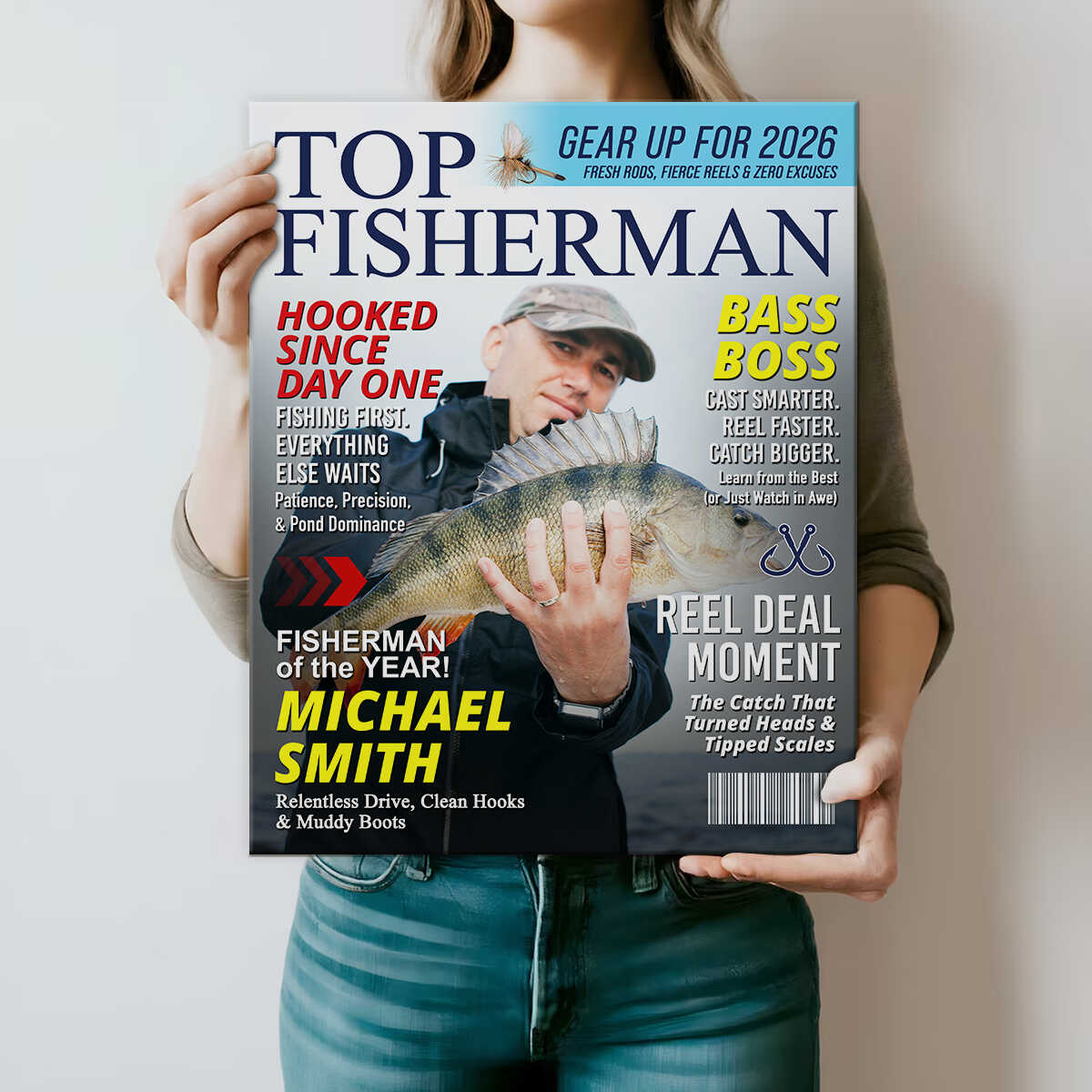 Custom Fishing Magazine Cover, Personalized Fishing Gifts for Men, Fly Fishing Gifts for Him, Fishing Dad Gift, Angler Funny Fisherman Gift