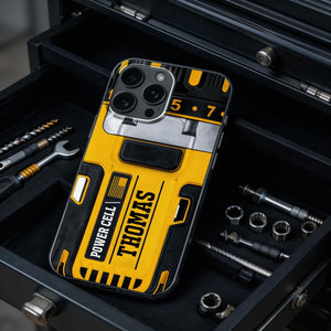 Power Cell Drill Case, Personalized Clear Phone Case, Gift For Dad