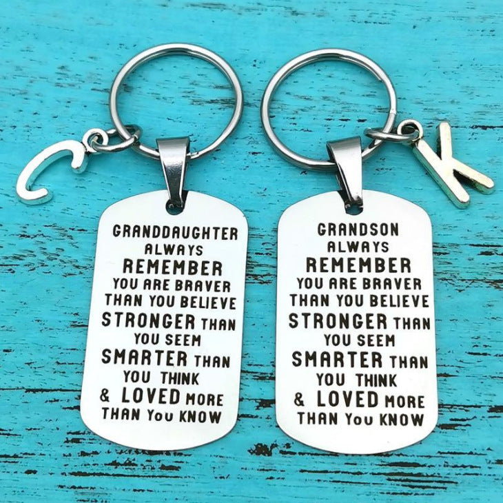 To My Grandson Granddaughter Personalized Gift Lettering Keychain