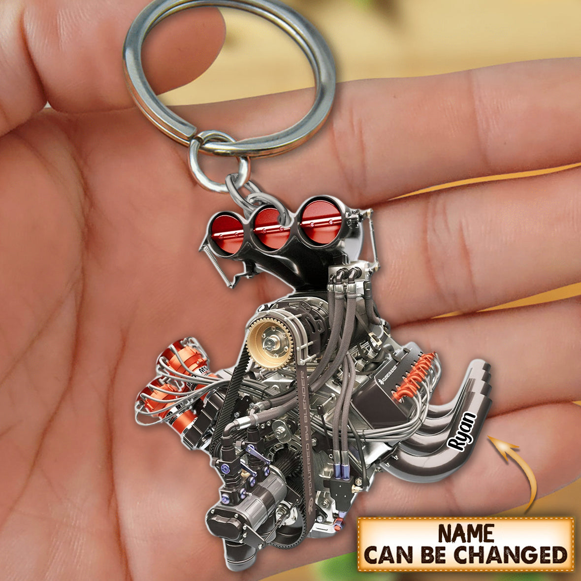 Drag Racing Dragster V8 Engine Personalized Keychain