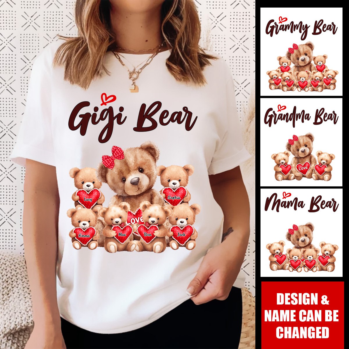 Personalized Mimi Bear Custom Grandma With Kids Pure cotton T-shirt