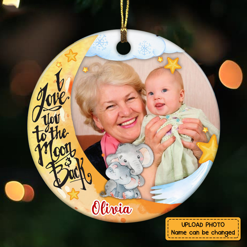Personalized Grandchildren I Love You To The Moon Elephant Photo Circle Ornament