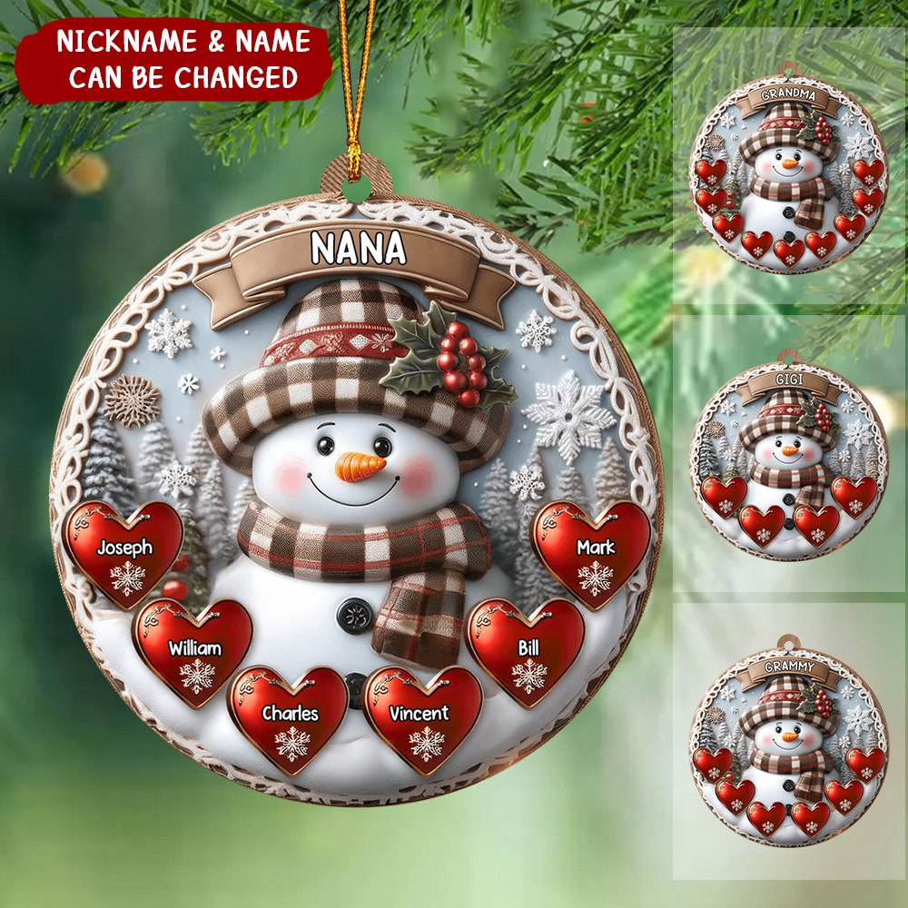 Warm Vintage Snowman Grandma Mom Sweet Heart Kids Personalized Acrylic Ornament