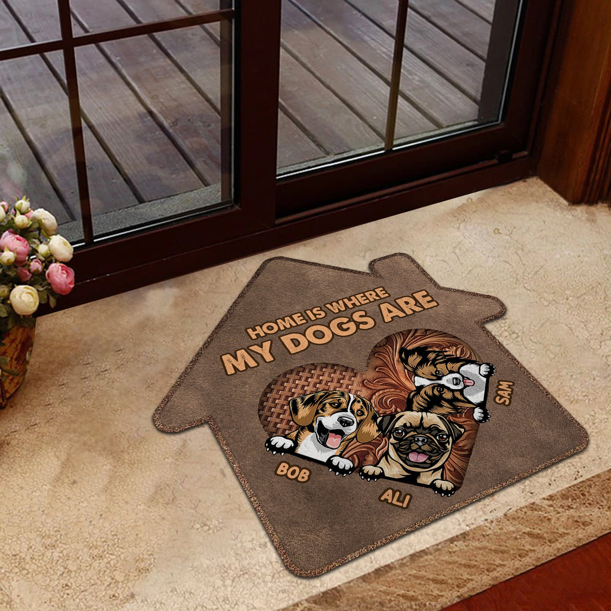 Home is Where My Dogs Are Personalized House Shaped Doormat