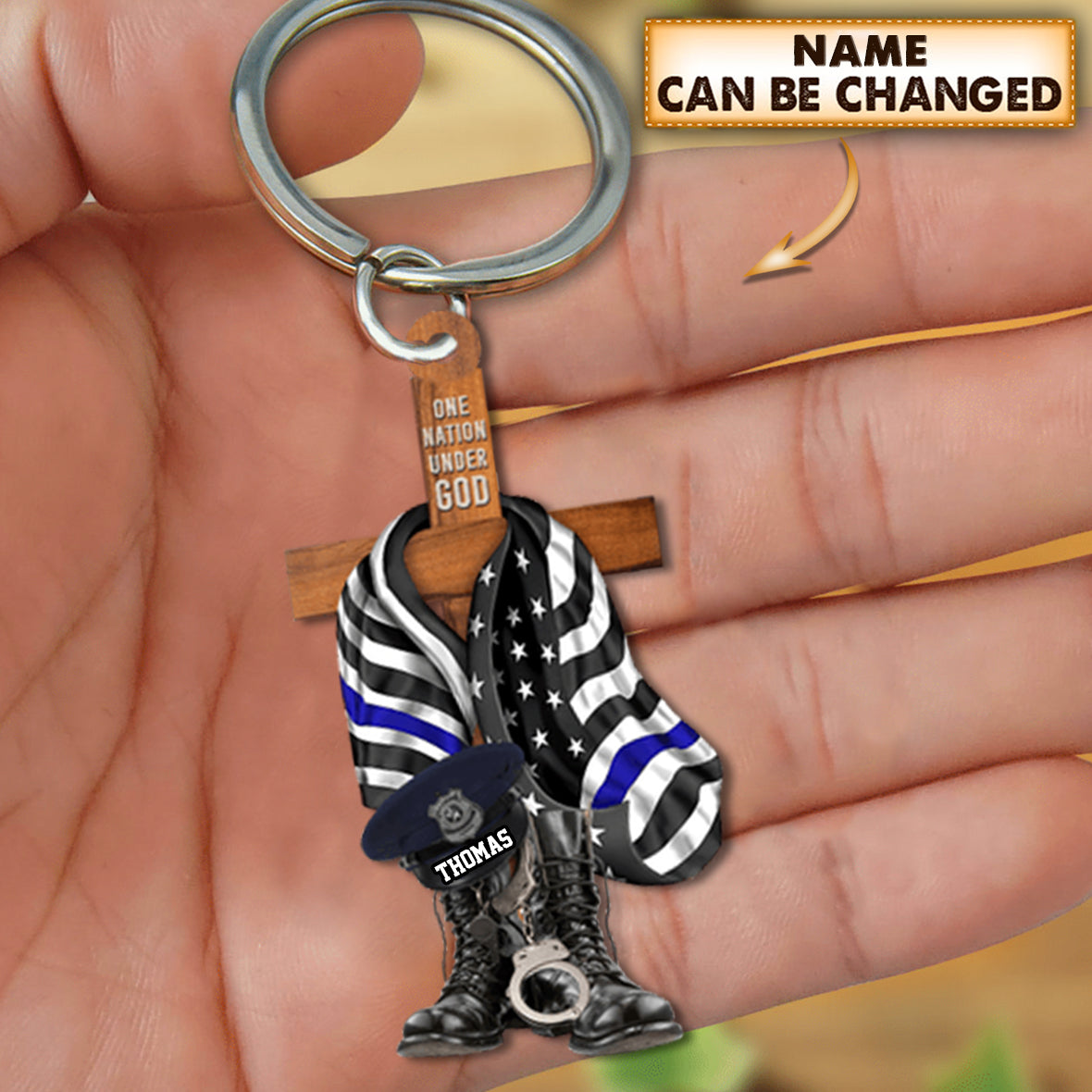 Personalized Veteran/Police One Nation Under God Keychain