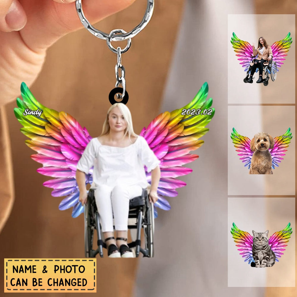 Memorial Personalized Pets With Colorful wing Acrylic Keychain For Pet Lovers