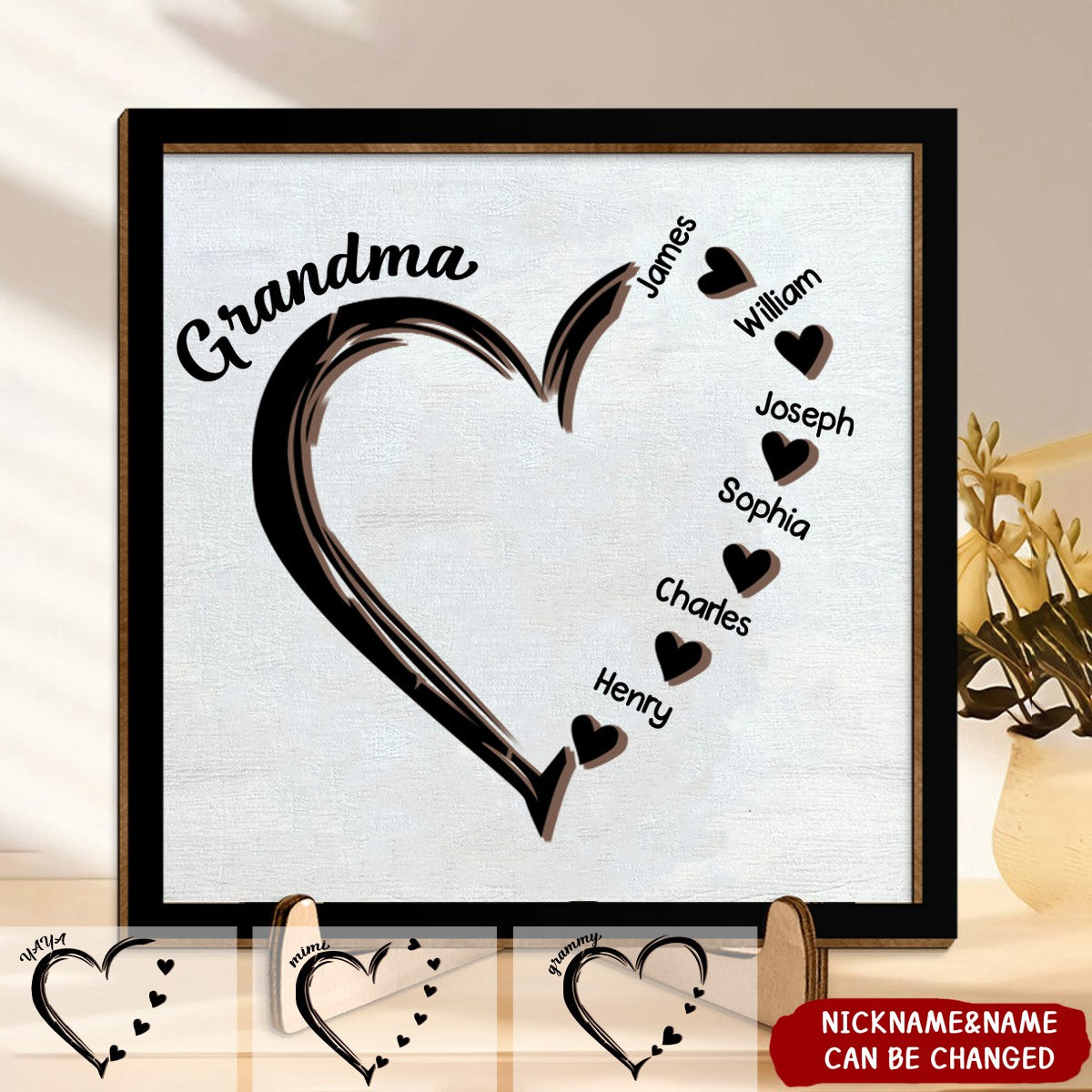 Personalized Grandma and Grandkids Heart - 2 Layers Wooden Plaque