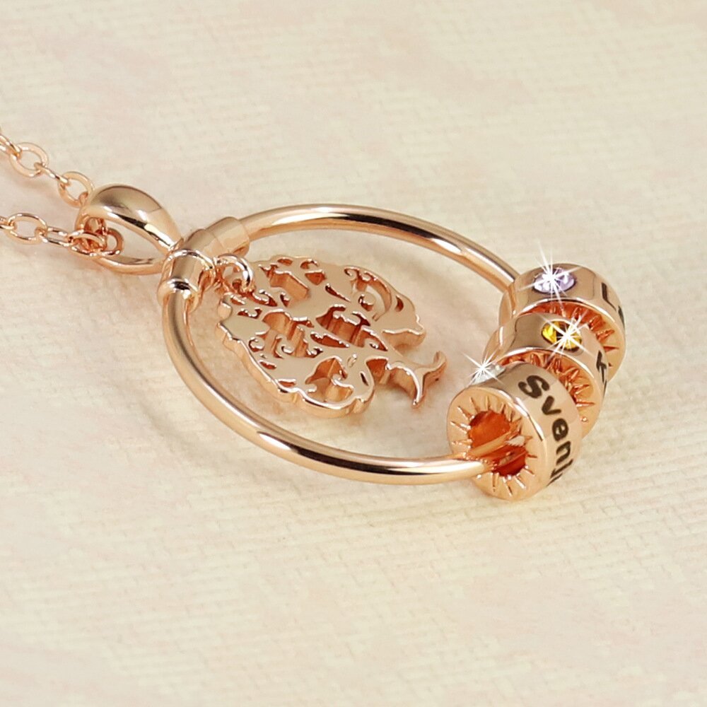 To My Sister-Tree of Life Heart Necklace With Custom Name&Birthstone Beads