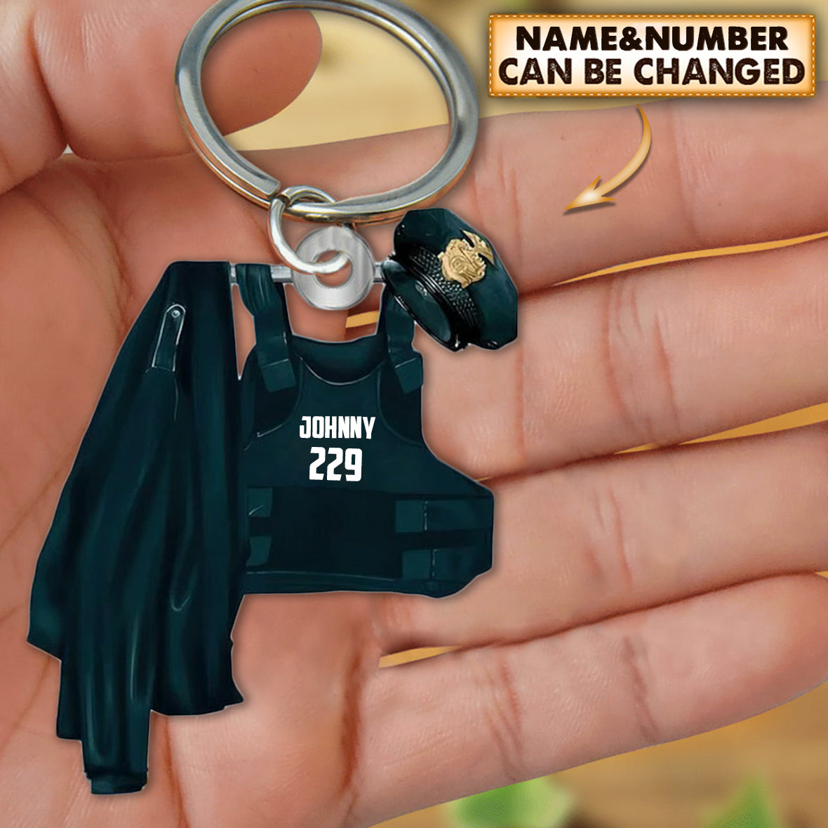 Personalized Police Bulletproof Vest Uniform Service Cap Keychain