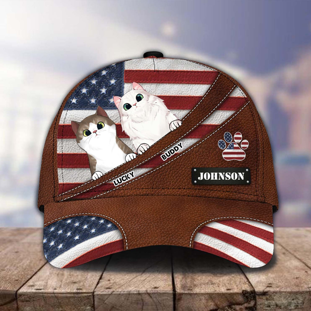 Cat America Flag Personalized Cap