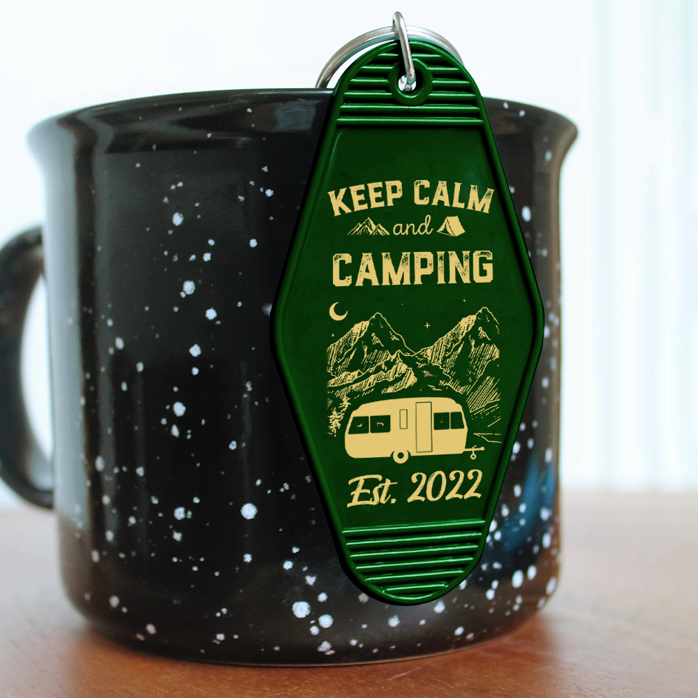 Custom Happy Camper Camping Vintage Motel Keychain, Gift For Camper