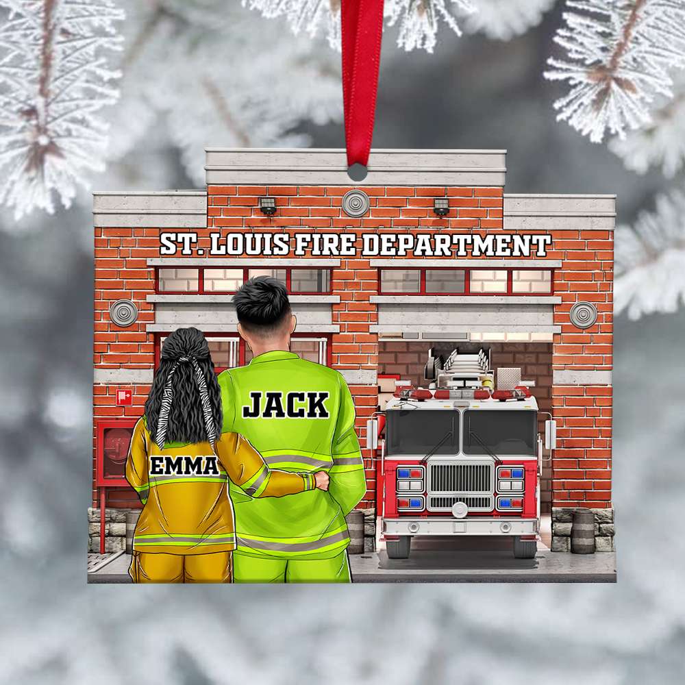 Firefighter Couple Fire Department Personalized Christmas-Two Sided Ornament